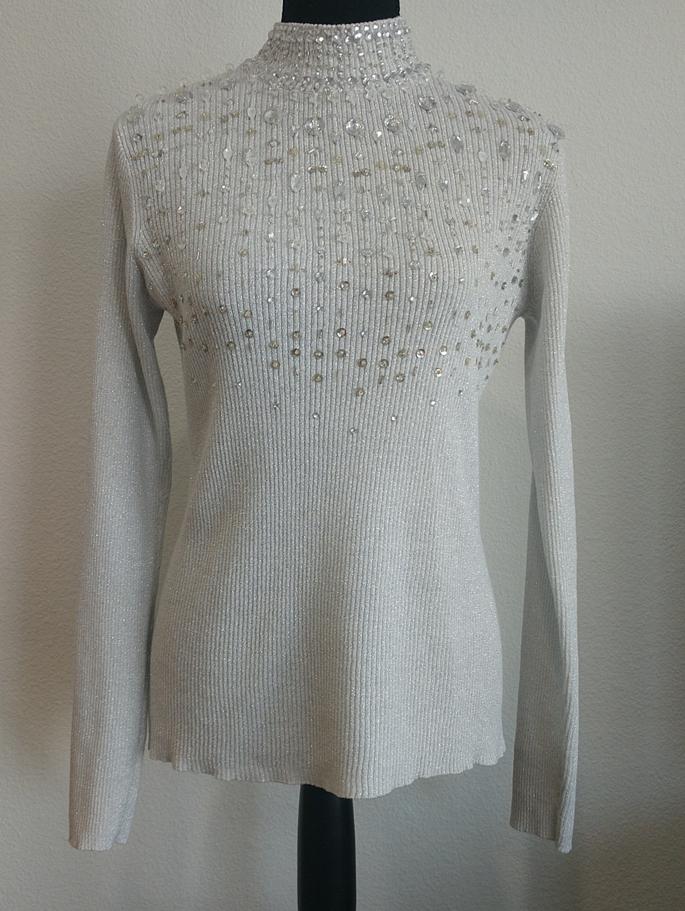 Women's Silver Beaded Turtleneck Sweater